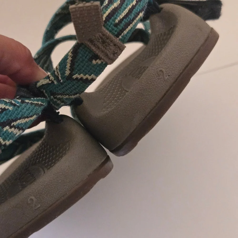 Chaco Kids Z1 Ecotread Sport Sandals Teal Geometric Zigzag Size 2 J105373